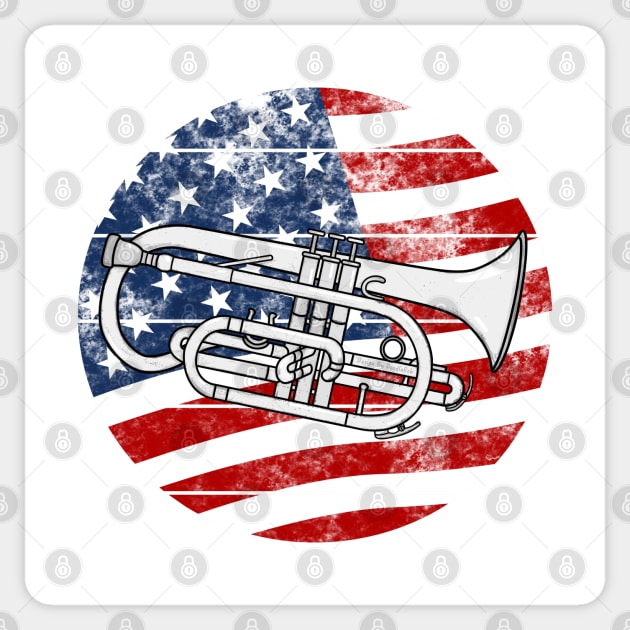 Cornet USA Flag Cornetist Brass Musician 4th July Sticker by doodlerob